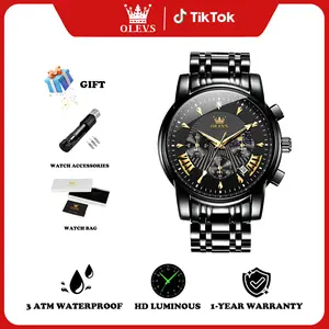 OLEVS Mens Watches Luxury Waterproof Luminous Easy Read Chronograph Watches Full Gold/White Dail/Black Face with Calendar Wrist Watches