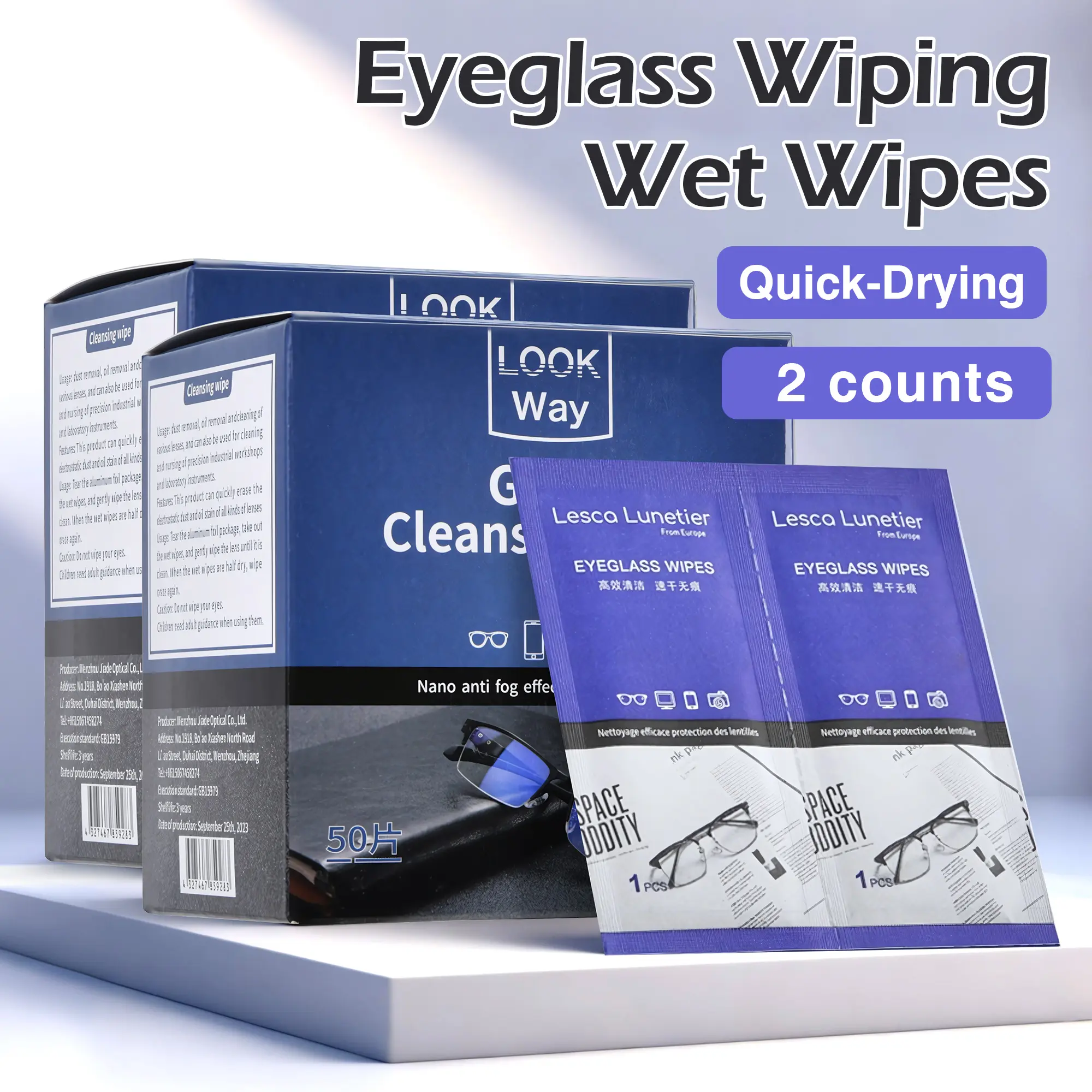 Portable Eyeglass Lens Cleaner Wipes, 2-Count Individually Wrapped for On-the-Go Camera & Smartphone Lens Cleaning