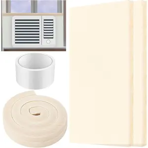 2 Pcs Window Air Conditioner Side Insulated Foam Panel, AC Side Surround Panels Kit with Top Seal Strip, Air Conditioner Sealing Accessories for Summer Winter Indoor, 17 x 9 x 7/8 Inch (Beige)