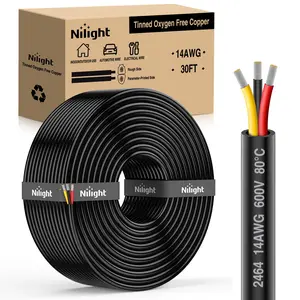 Nilight 30FT 14AWG 3 Conductor Electrical Wire Tinned Oxygen Free Copper Red Black Yellow 3 Wires Parallel 600V DC Flexible PVC Case Extension Cords for LED Strips Lamps Lighting