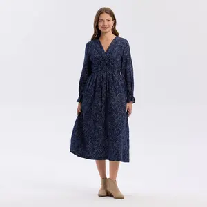 Women's Twist-Front Balloon Long Sleeve Midi A-Line Dress - Universal Thread