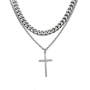 Layered Cross Pendant Necklace for Men Women