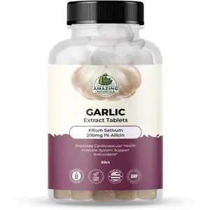 Amazing Botanicals Garlic Extract Edible Dietary Tablets - Allium Sativum Herb, 200mg 1% Allicin-Rich High-Potency Healthcare Supplement, 30 Tabs for Wellness Support