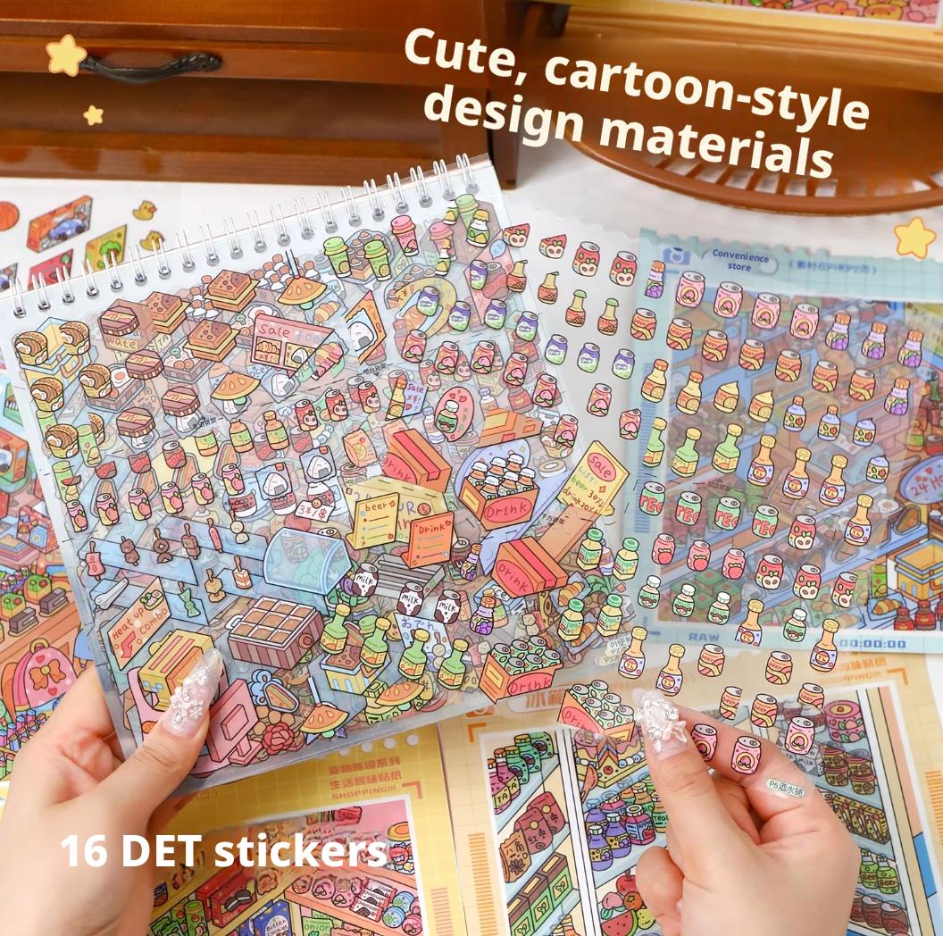 Yilan Start Stocking 3D Miniature Scene Sticker Book Immersive DIY Stress Relief