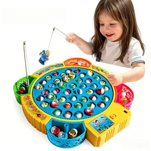 Fishing Game Toy for Kids, Magnetic Rotating Board Game with Music, 45 Fish & 8 Rods, Fun Interactive Family Party Game, Christmas & Children’s Day Ready
