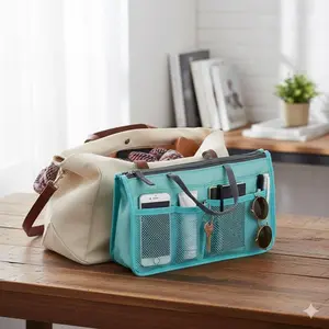 Waterproof Double Zipper Nylon Travel Toiletry Bag, Portable Makeup Organizer with Pockets & Compartments for Students, Commute, Daily Essentials & Small Items Storage, Multifunctional Toiletry Bag, Toiletries Bag, Travel Cosmetic Bag, Makeup Pouch