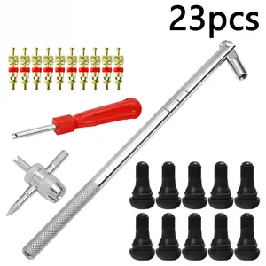Valve Stem Installation Tool Kit Tire Repair Patch Set with Rubber Valve Stems and Complete Patching Accessories