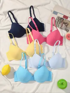 5-piece set of simple, fresh macaron-colored, versatile, comfortable, gathered bras for women, offering enhanced support and comfort for all seasons.