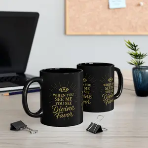 Mug, Divine Favor Black Coffee Cup, Tea Mug, Inspirational Drinkware, Gift for Positive Vibes, 11oz 15oz Ceramic Mug