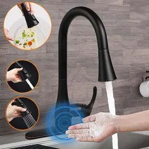 2024 Motion Sensor Automatic Kitchen Faucet Touchless Pull Down Kitchen Faucet Single Handle One/3 Hole 3 Setting Sprayer Matte Black Solid Brass Kitchen Faucets Stainless Steel