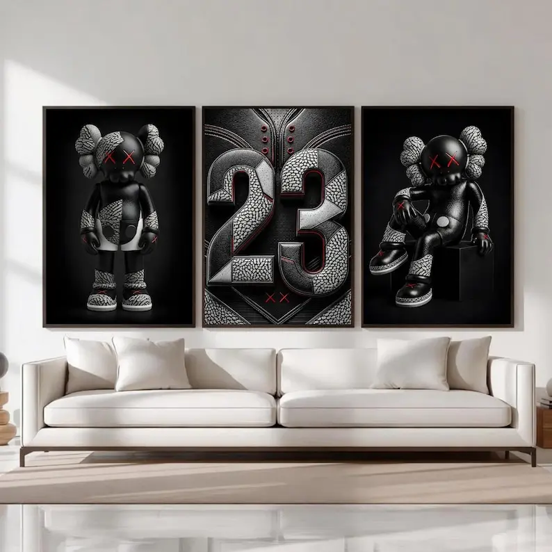 Kaws Sneaker Wall Art Poster Print Unframed Set of 3, Sneakerhead Room Decor, 23 Basketball Shoe Posters, Hypebeast Wall Art,Streetwear Prints,Kaws Figures