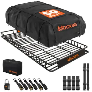 Mockins 90"x50"x5" XXL Roof Rack Cargo Carrier Set with 50 Cu. Ft. Roof Top Cargo Carrier Bag, Straps, Lock and Carry Case