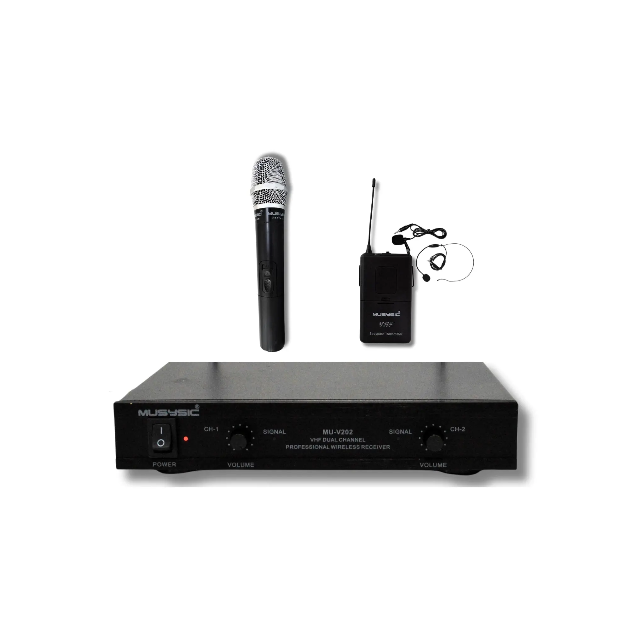 Dual Channel VHF Wireless Microphone System With Handheld & Lapel / Headset