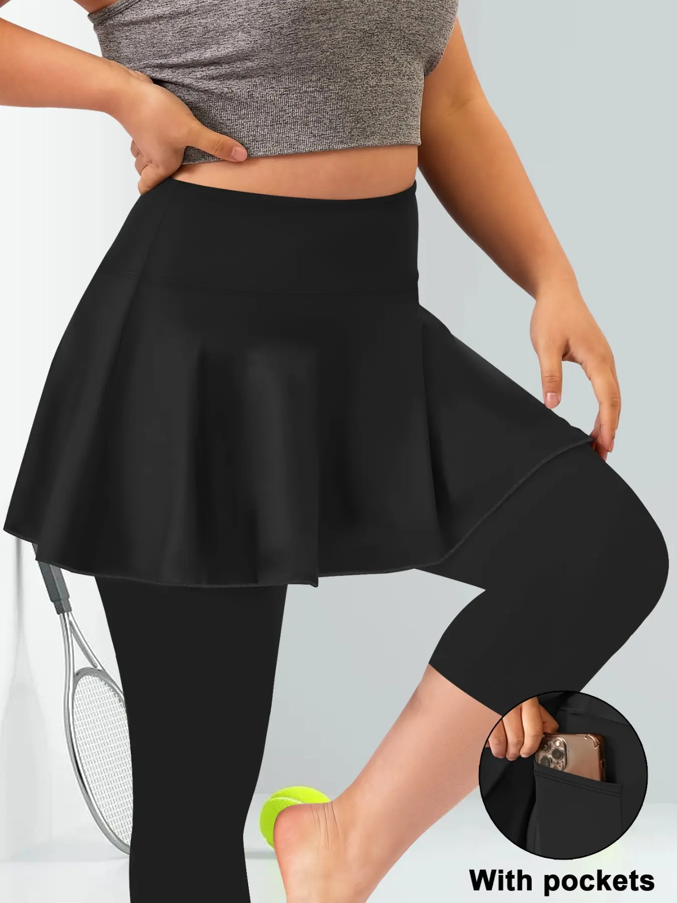 Women's Plus Size Skirt Pants, Comfortable Elastic Two-In-One Design, Casual Summer Fashion, Sporty & Leisure Wear, Skirts With Shorts Underneath