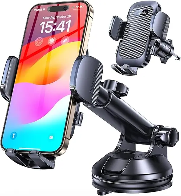 Universal Smartphone Car Mount - Hands-Free Holder for Dashboard, Windshield, Air Vent Compatible with iPhones, Smartphones, Cameras, Dashboard Mount, Windshield Mount