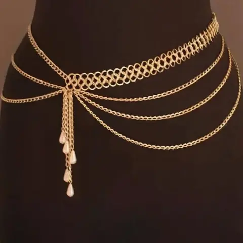Mother's Day Gift, Chain, Multi Layer Waist Chain for Women Tassel Dangle Artificial Pearls Body Chain Jewelry Dress Accessories Waist Beads, Beaded Waist Chain, Waist Chain Accessory