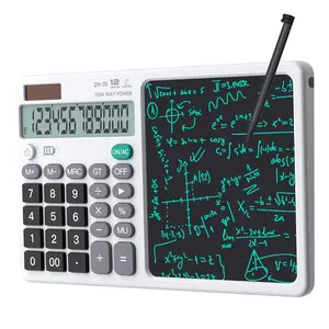 12-Digit Large-Button Compact Desktop Calculator, 6-in Notepad Writing Tablet, Magnetic Stylus, Solar Powered & Battery Operated, for Office, School Accounting Supplies
