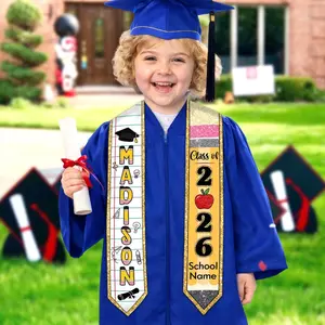 Custom PreK Graduation Stole Pencil Theme Personalized Name School, Class of 2026 Preschool Sash, Adorable Kid Graduate Gift Keepsake