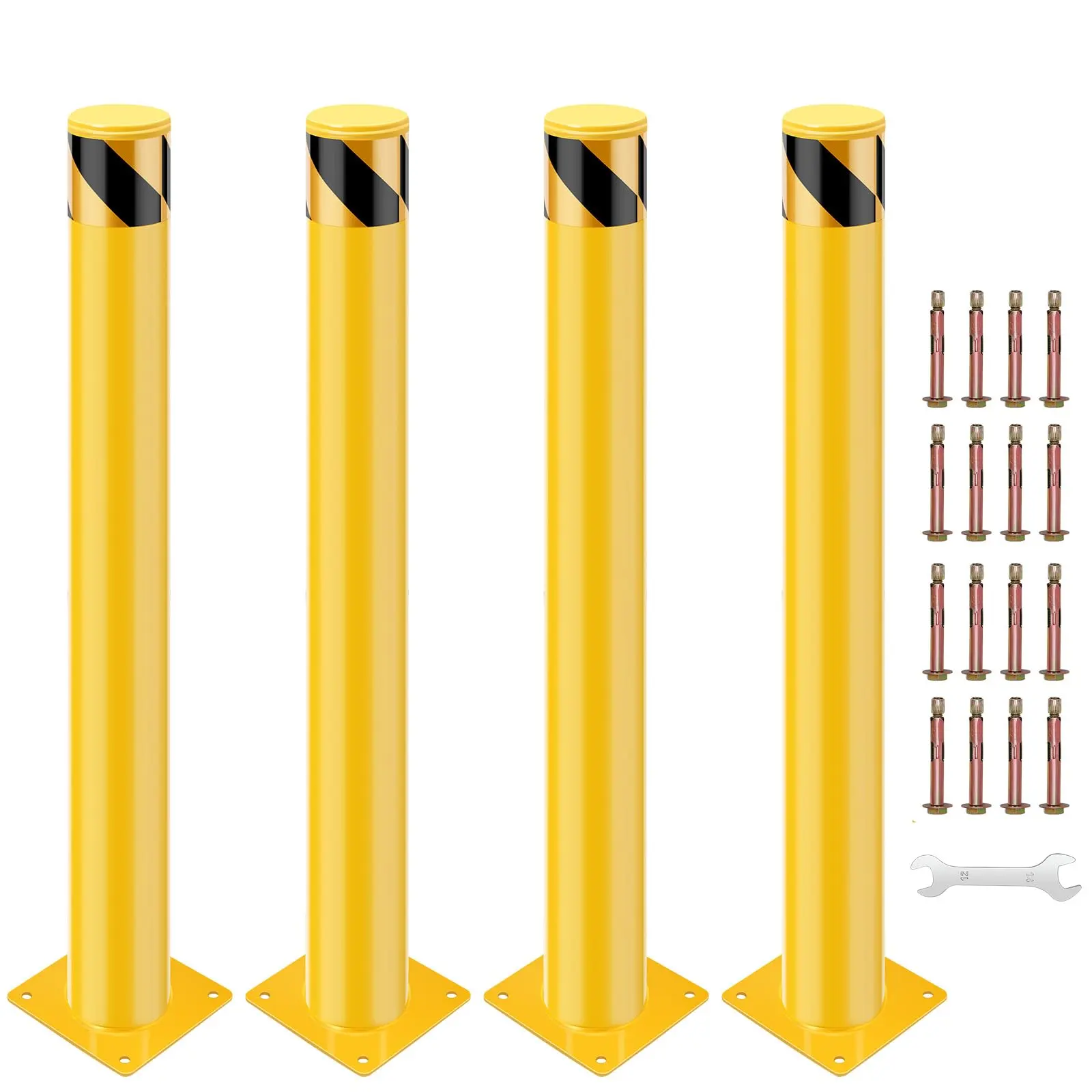 【GARVEE】30 inch Yellow Safety Bollard Posts, Removable Steel Bolt Down Design for Secure Parking and Ground Installation, Available in 4PACK and 6PACK Options