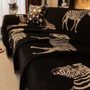 Boho Style Zebra Print Sofa Cover with Tassel Decor, 1 Count Soft Comfortable Sofa Slipcover, Dustproof Sofa Protector for Home Living Room Hotel Dormitory, Sofa Couch Covers