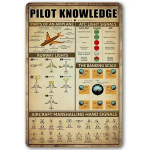 Retro Pilot Knowledge Metal Signs Vintage Airplane Decor For Home Aviation Art Wall Decor Air Plane Decorations For Boys Room Signs Gifts For Aviation Lovers WWII Posters