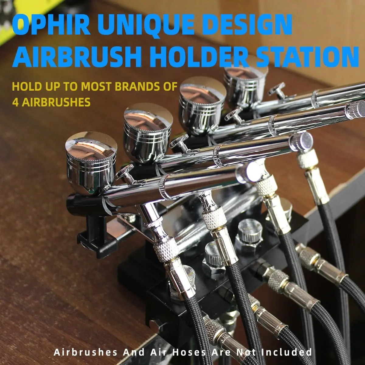 OPHIR Multiple Airbrush Holder Station, Table Airbrush Stand with 4-Way Adjustable Splitters Manifold, Air Brush Holder can Hold Up to 4 Airbrushes (without Air Hoses)