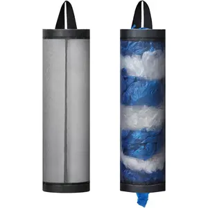 Bag Holder for Plastic Bags, 2 Pcs Polyester Grocery Bag Holder Plastic Dispenser Foldable Breathable Washable Hanging Mesh Garbage Bag Organizer for Kitchen Plastic Bag Storage (Gray)