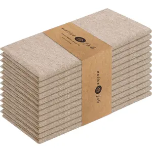 Cloth Napkin Set of 12, 100% Chambray Cotton, Washable, Reusable Dinner Cloth Napkin 17x17 inches, Table Decor Napkins for Dinner, Events, Brown