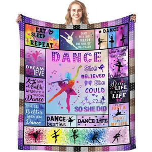 Purple Dance Soft Flannel Throw Blanket, Dancer Gifts for Teen Girls Women, Ballet Ballerina Recital Competition Must Haves, Warm Cozy for Instructor Lovers