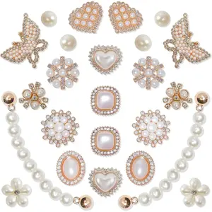 24 Pcs Shoe Charms Chain Accessories for Women Pearl Flower Clog DIY Shoe Decoration Charms Rhinestone Shoes Charm Bling Cute Decor for Party Birthday Favor Footwear Elegant