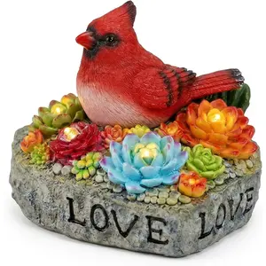 Solar  Memorial Statue, When Cardinals Appear Angels are Near Red Bird with Glowing , Sympathy Gifts for Loss of Loved , Garden Decor