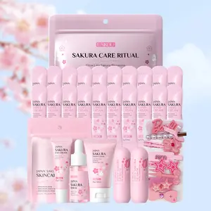 Laikou Japanese Cherry Blossom Skincare Set, Includes Serum, Eye Cream, Moisturizer, Hand Cream, Lip Balm, Hair Clips, Gift Bag, Skin Care Sets