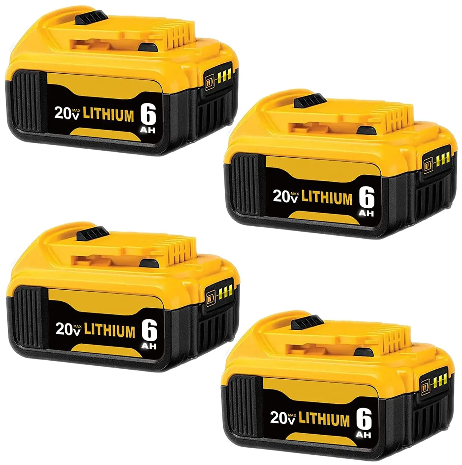 High-Quality 20V Drill Batteries (4-Pack, 6000mAh) - CE FCC PSE ROHS Certified Replacement for DeWalt 20V Max Cordless Power Tools, Over-Current Protection, No Memory Effect, Compatible with DCB206, DCB204, DCB203 & Similar Models, Drill Battery