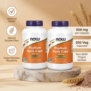 NOW Foods Psyllium Husk Fiber Supplement 500 mg, Soluble Fiber for Daily Digestive Support, Non GMO Project Verified, 200 Veg Capsules