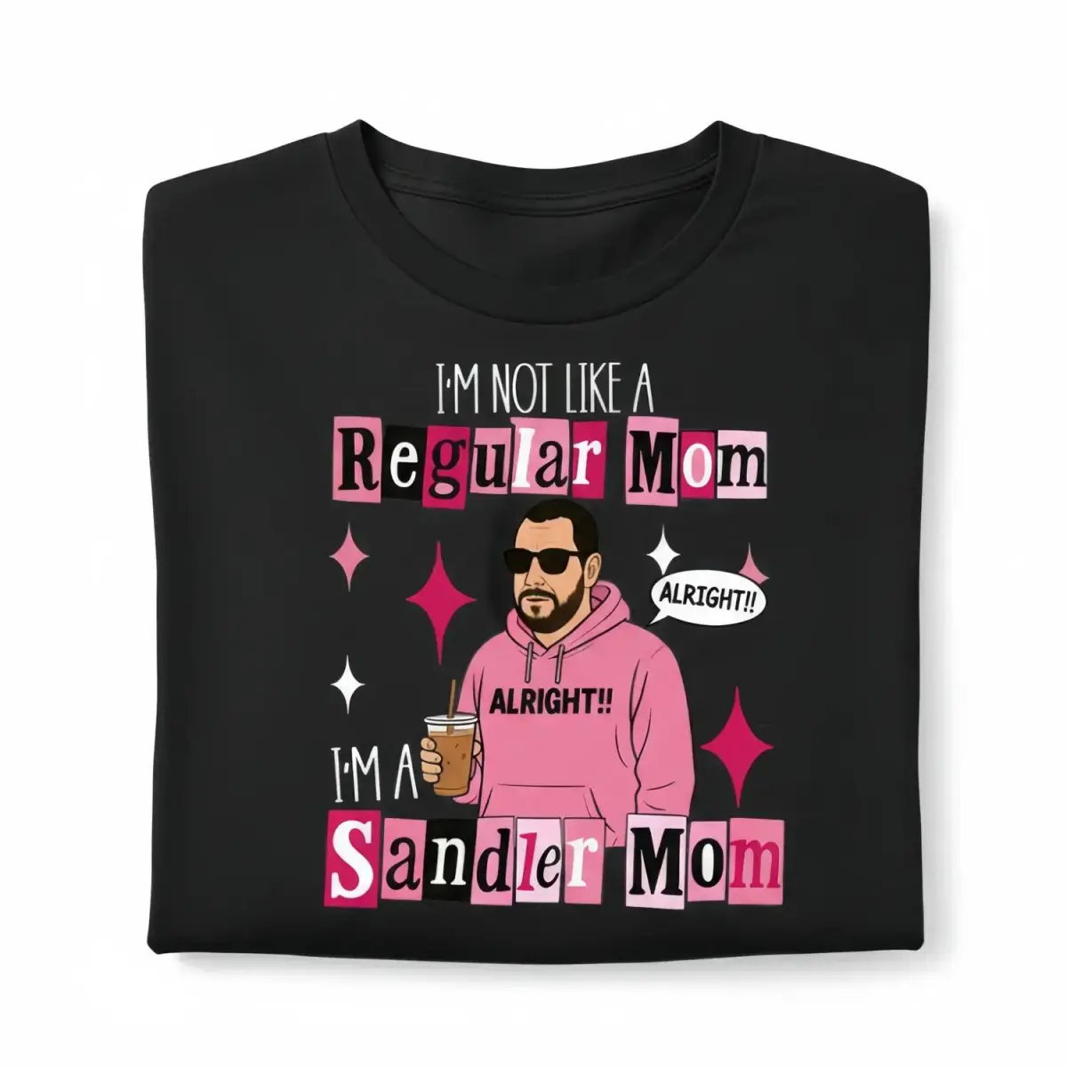 100% Cotton Short-Sleeve Casual Round Neck Graphic Print Sports Top - Adam Sandler Fan "I'm Not a Regular Mom I'm a Sandler Mom" Fun Tee, Made in USA, Gift Option (For Women & Men)