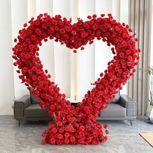[Large Wedding Arch Garland] Large  Artificial Wedding Arch Garland | Heavy-Duty Plastic Heart-shaped/Single-Layer Arch with Red Roses & Greenery - for Weddings, Valentine's, Mother's Day, Graduation - Easy Setup Fake Flower Decor (Panel & Base Included)