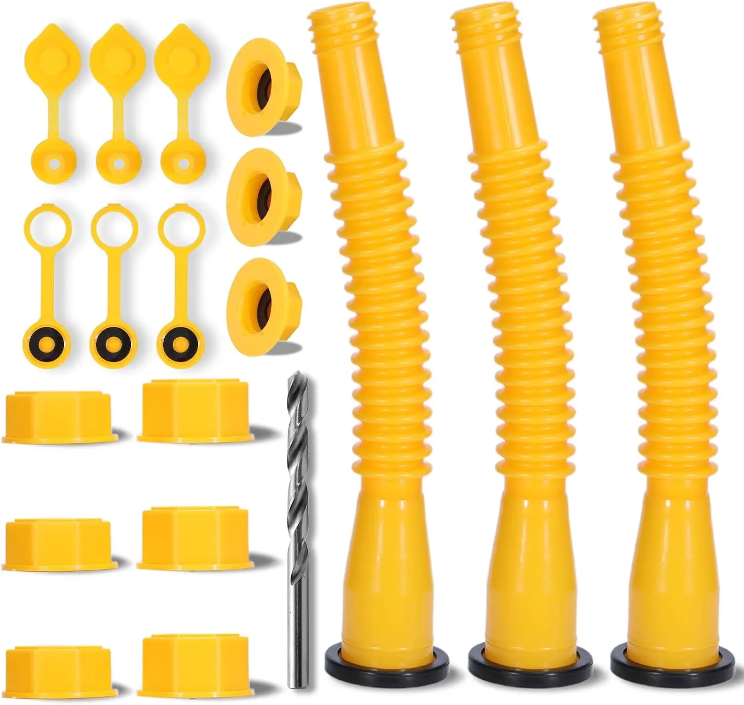 3-Pack Gas Can Nozzle Leak-Proof Design, with Flexible 8.1-inch Long Spouts Easy Pour, Fuel Can Vent Caps, Drill Bit, Fit for Most 1/2/5/10 Gal Plastic Gas Cans