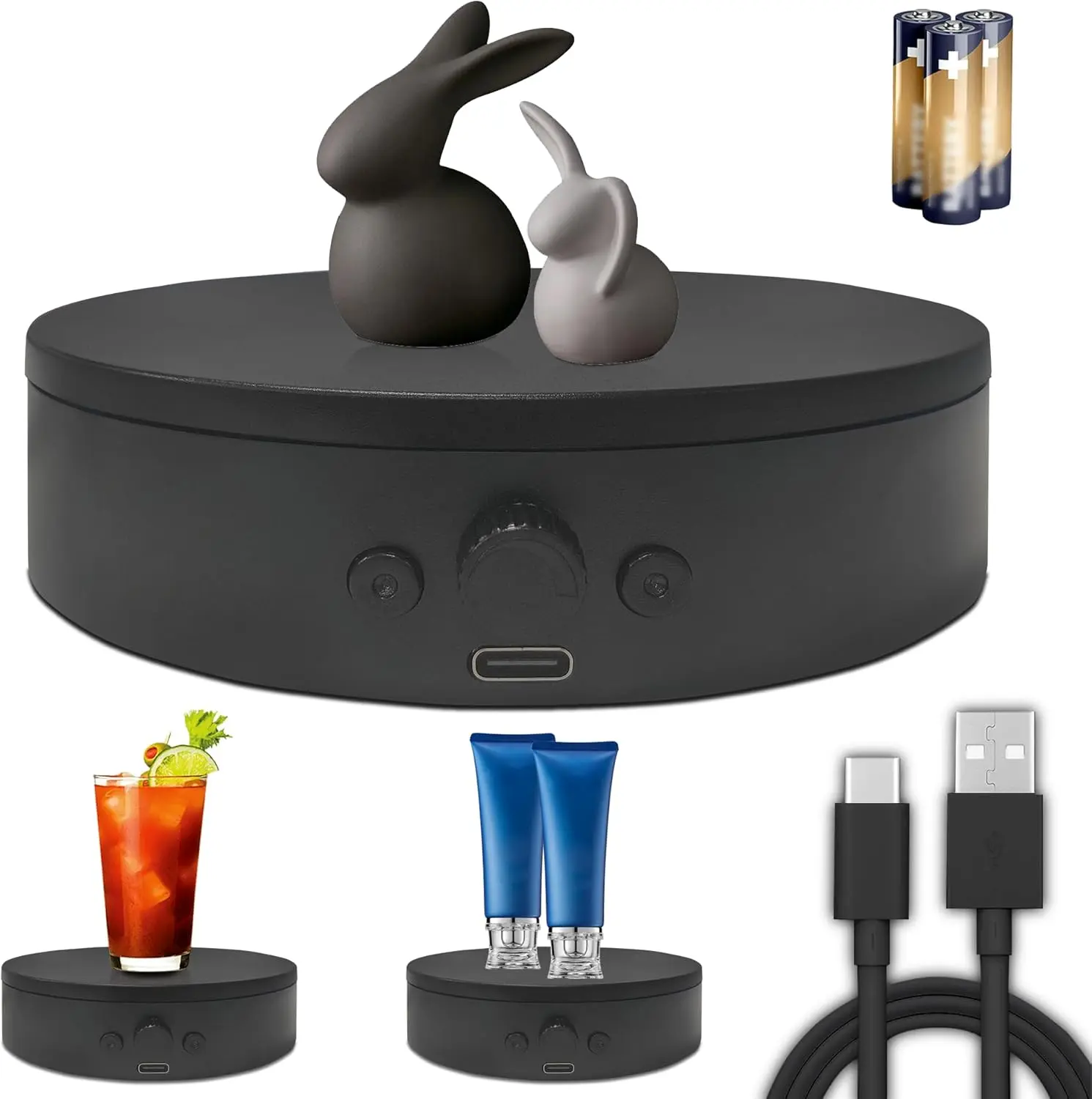 360° Rotating Display Stand for Epoxy Tumblers - USB-Powered Mute Turntable, Home Organizer Storage Rack for Photo/Video Shoots and Live Shows (with USB Cable)