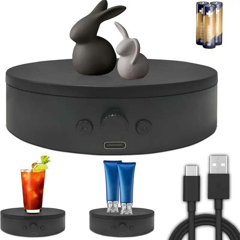 360-Degree Mute Plastic Turntable - USB-Powered Rotating Display Stand, Home Organizer Storage Rack with USB Cable for Storing Epoxy Tumblers, Photo/Video Spin, Easy to Take Photos and Videos, No Shaky Movements