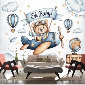 1-piece fashionable two-dimensional flat printed tapestry, suitable for baby showers, teddy bears, and airplane patterns. With a colorful aesthetic design, it is suitable for bedroom decoration
