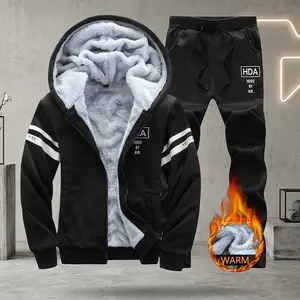 Men's Winter Thick Warm Hoodie and Pants Set Casual Matching Outfit Sports Suit with Letter Print Design for Work Commuting Hiking Top Pants Textured Sweatsuit Timeless Sweats men's sweatsuit set