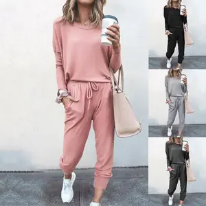 Autumn Winter New Women's Loose Solid Color Long Sleeve Casual Set Clothes Suits Womenswear Crewneck Minimalist Fitted Basic