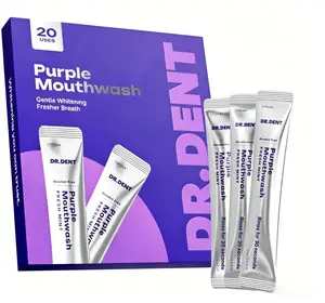 DR.DENT Purple Mouthwash for Teeth Whitening - Color Correcting Mouthwash Sachets (20 Pack) - Peroxide Free, Alcohol Free - Freshens Breath, Supports Gum Health - Vegan, Mint Flavor