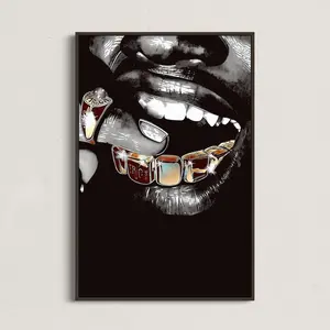 Golden Grillz Hip Hop Poster, Black Art, Street Art Print, Urban Rap Culture, Modern Wall Decor, Hypebeast, Contemporary Home Decor"