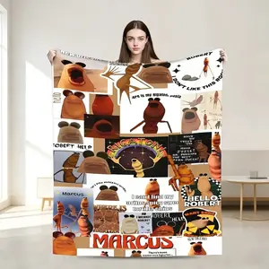 Marcus The Worm Funny Meme Flannel Blanket Ultra Soft Plush Cozy Throw Aesthetic Home Decor Lightweight Warm Bedspread Sofa Couch Gift For Kids Teens Adults Birthday Holiday