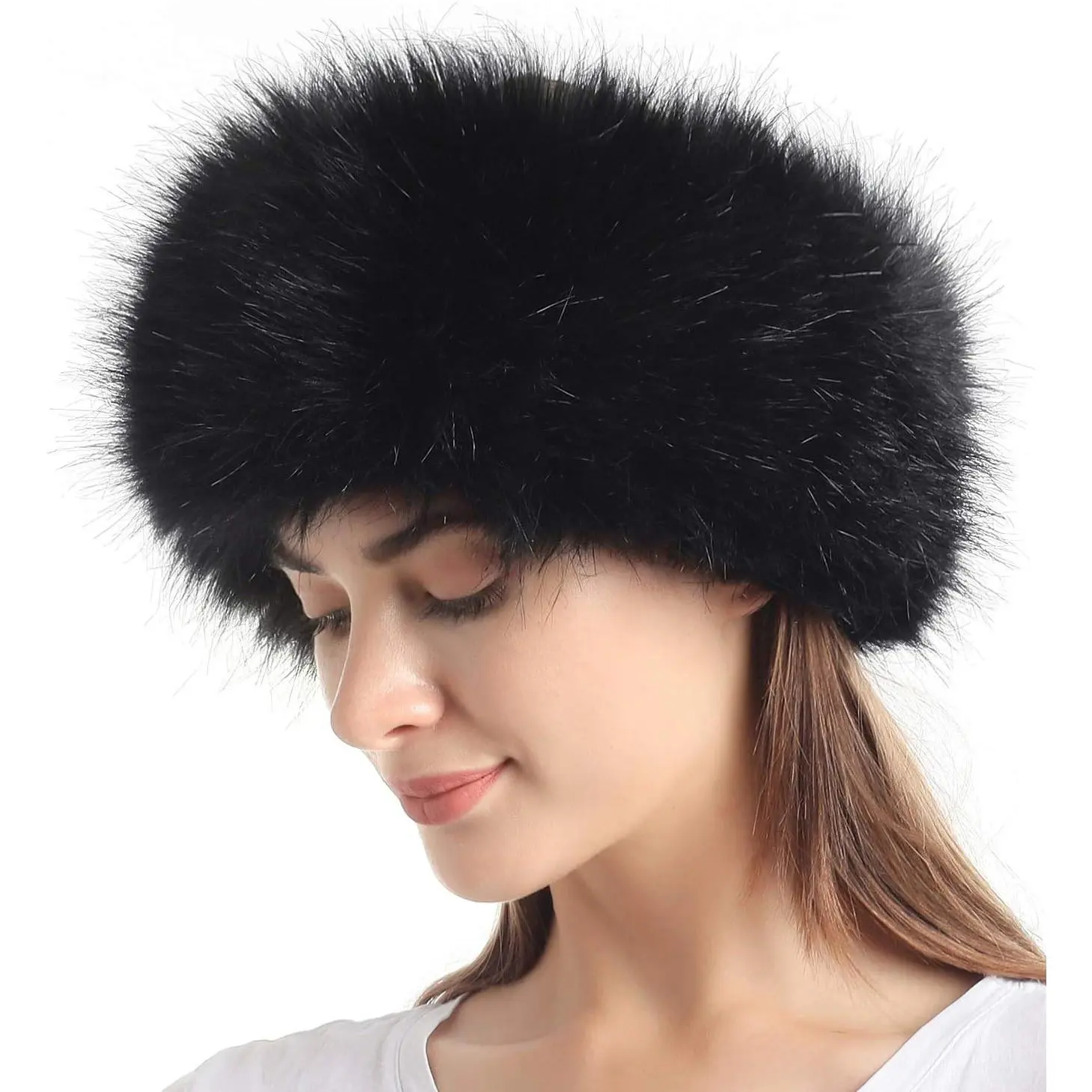 Women's 1-Size-Fit Circular Wrap Synthetic Fur Headband with Elastic, Winter Earwarmer Earmuff, Chic Headbands, Headband Head Wrap