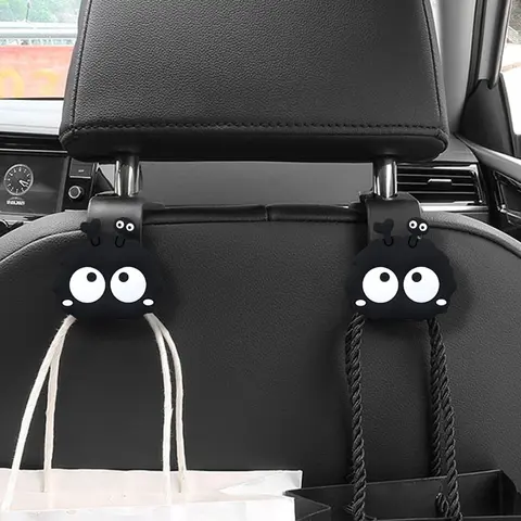 Car Hook Cartoon Black Charcoal Ball Hook, Multifunctional Interior, Seat Back Hook, Creative Cartoon Cute Car Rear Storage Organizer Interior Decoration