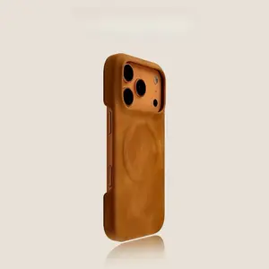 High-grade Lambskin Half-wrap Magnetic Phone Case for iP17promax/16/15/14/13/12 - Premium Suede Feel, Screen Protector, Protective Casing  Khaki Protection
