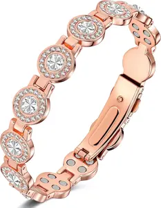 Copper Bracelets for Women, Magnetic Bracelet with 4pcs Magnets each link&circular-cut crystals, 99% pure copper, Jewelry Gift