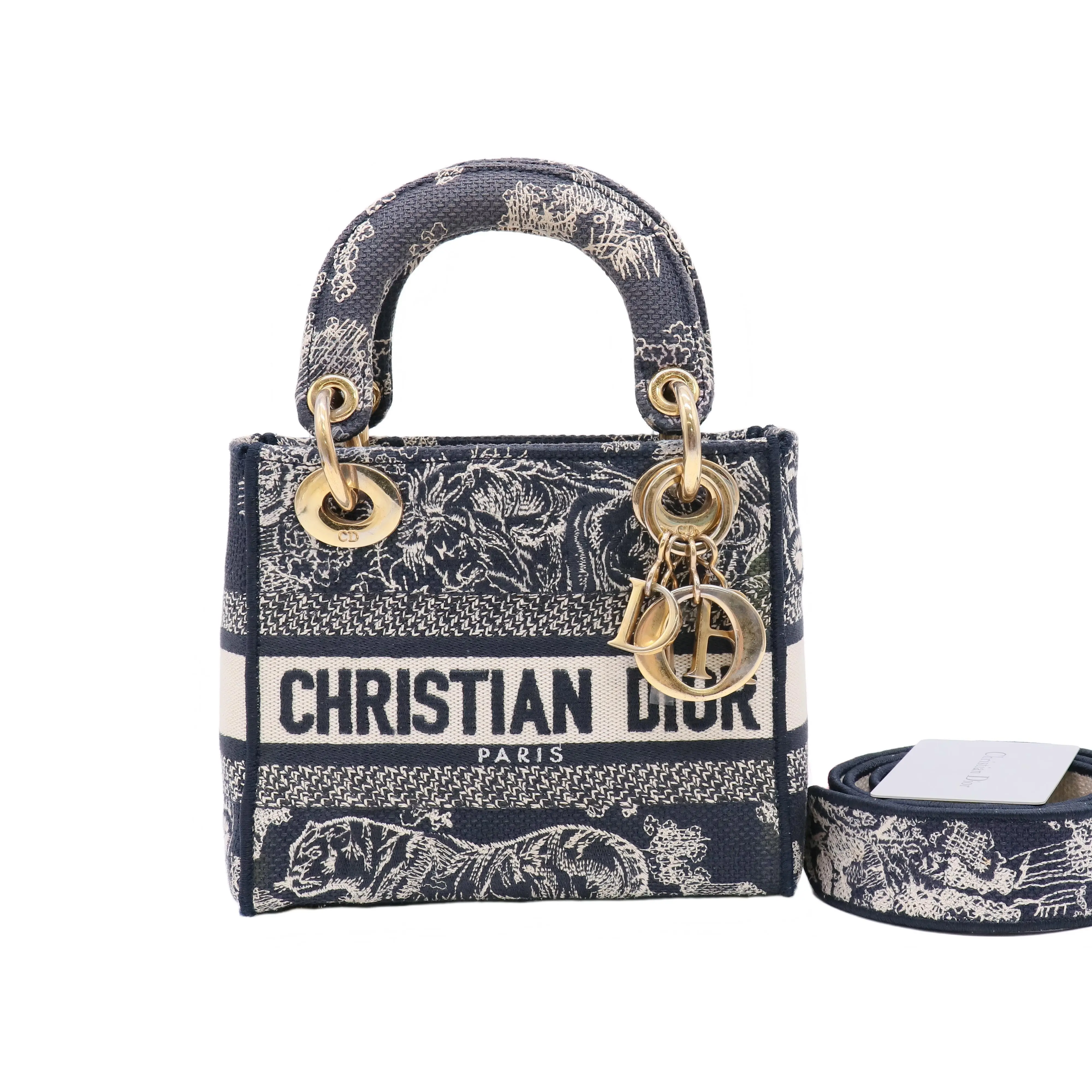 Pre-owned Dior canvas Top handle bag Lady D Lite Bag Embroidered Mini twins LDJ4854